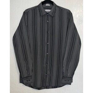 Calvin Klein Dress Shirt Men Sz Med Striped Button Up Modern Fit Gray